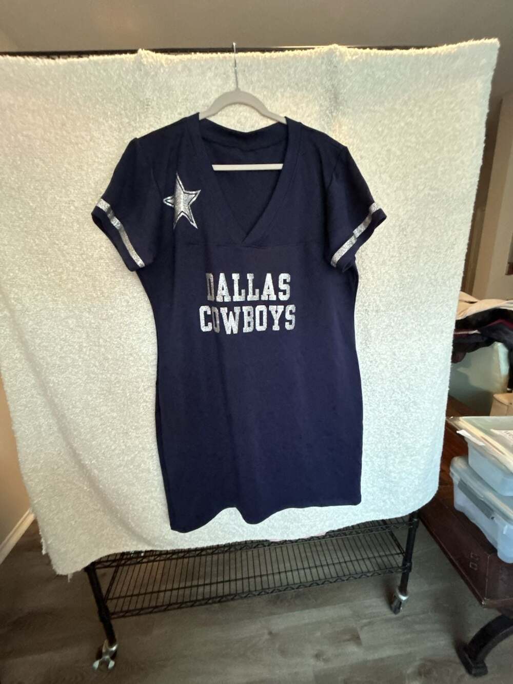 Dallas Cowboys NFL Women's Jersey Style T-Shirt Dress Navy Glitter